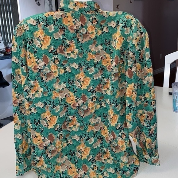 Jacques Vert vintage floral print long sleeves blouse Sz US 10 green brown - Picture 6 of 12